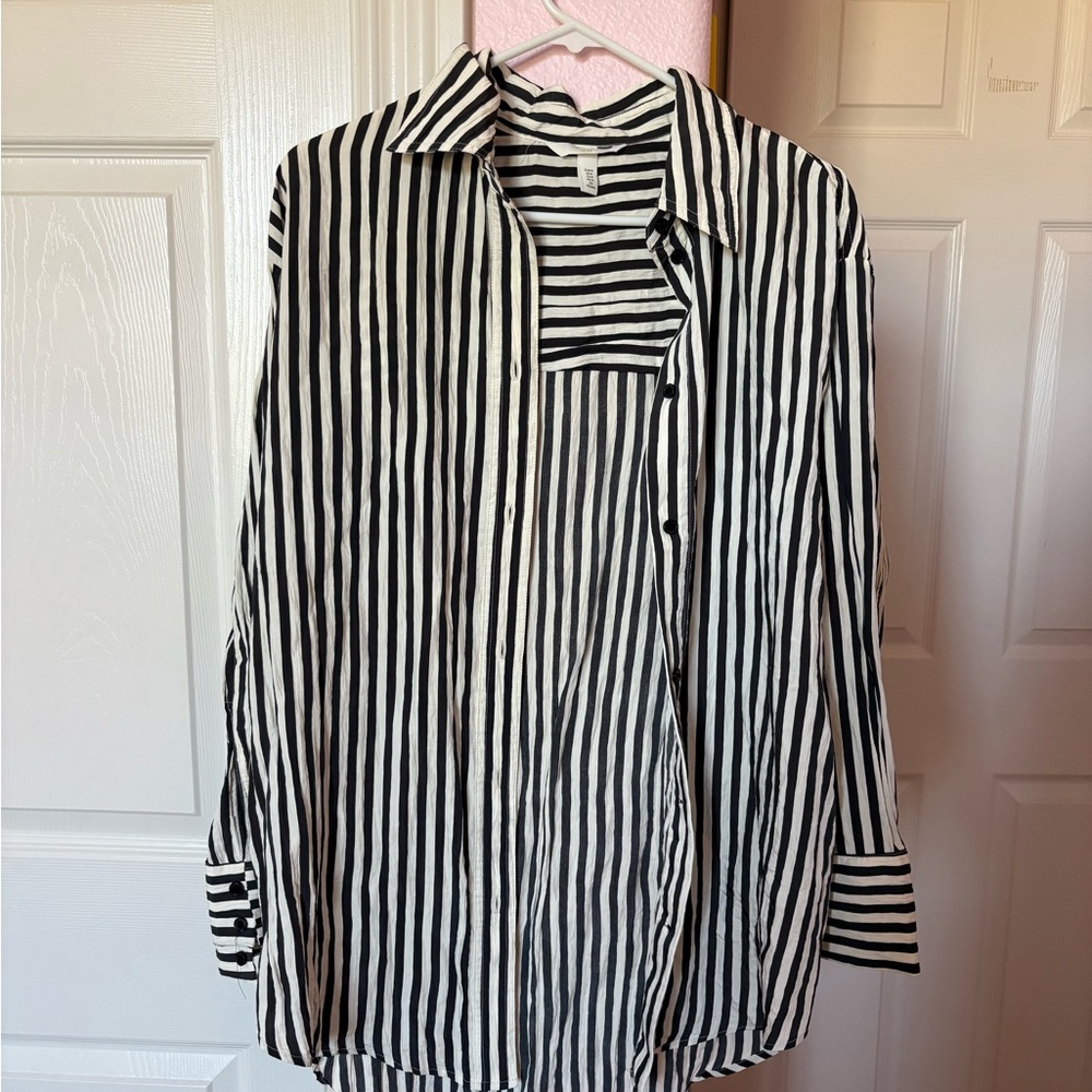 Black and White Striped Button-Up Shirt